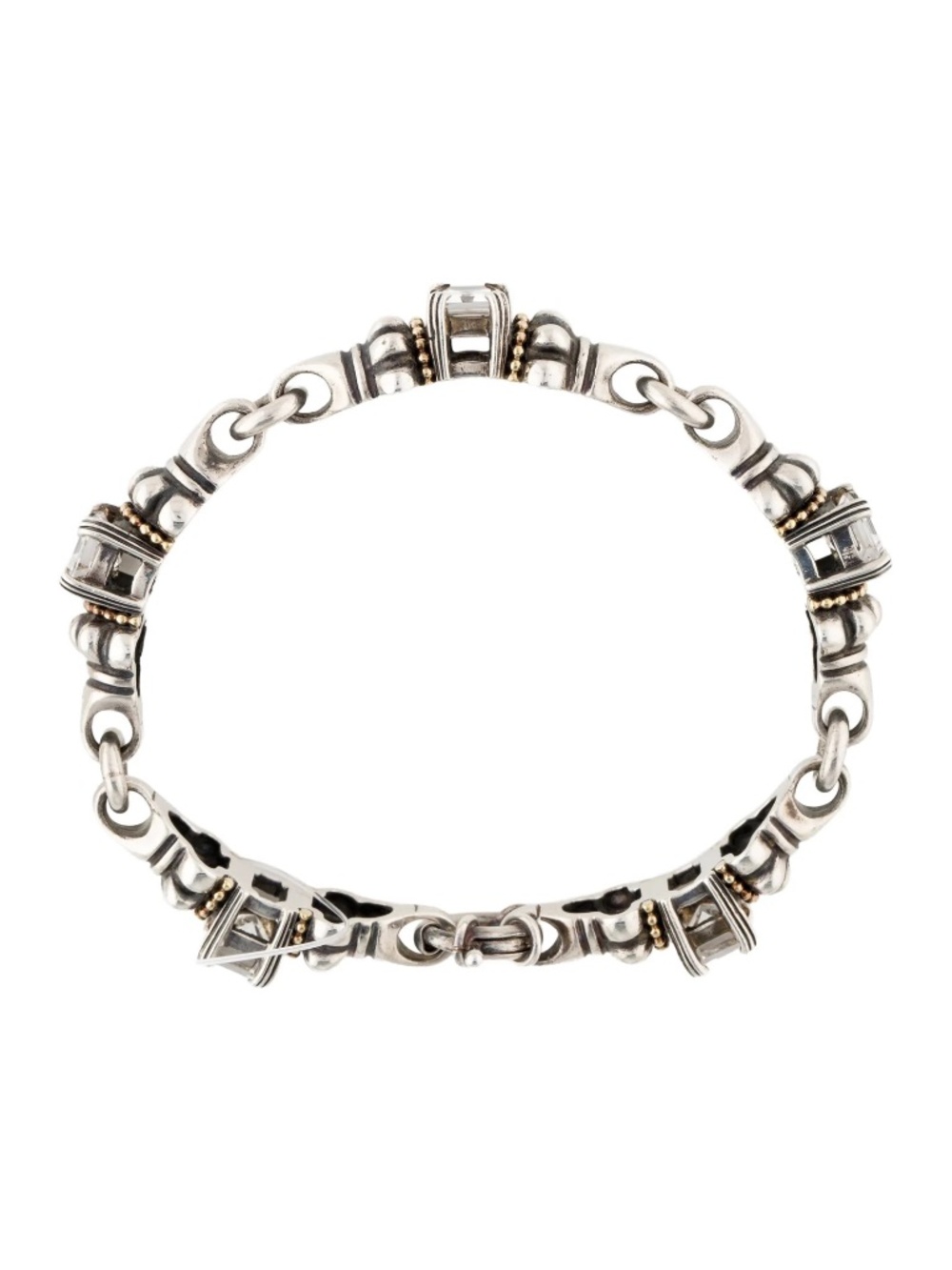 LAGOS 925 Sterling Silver 18K Gold Glacier Caviar White Topaz Link 7.5" Bracelet - Picture 4 of 16